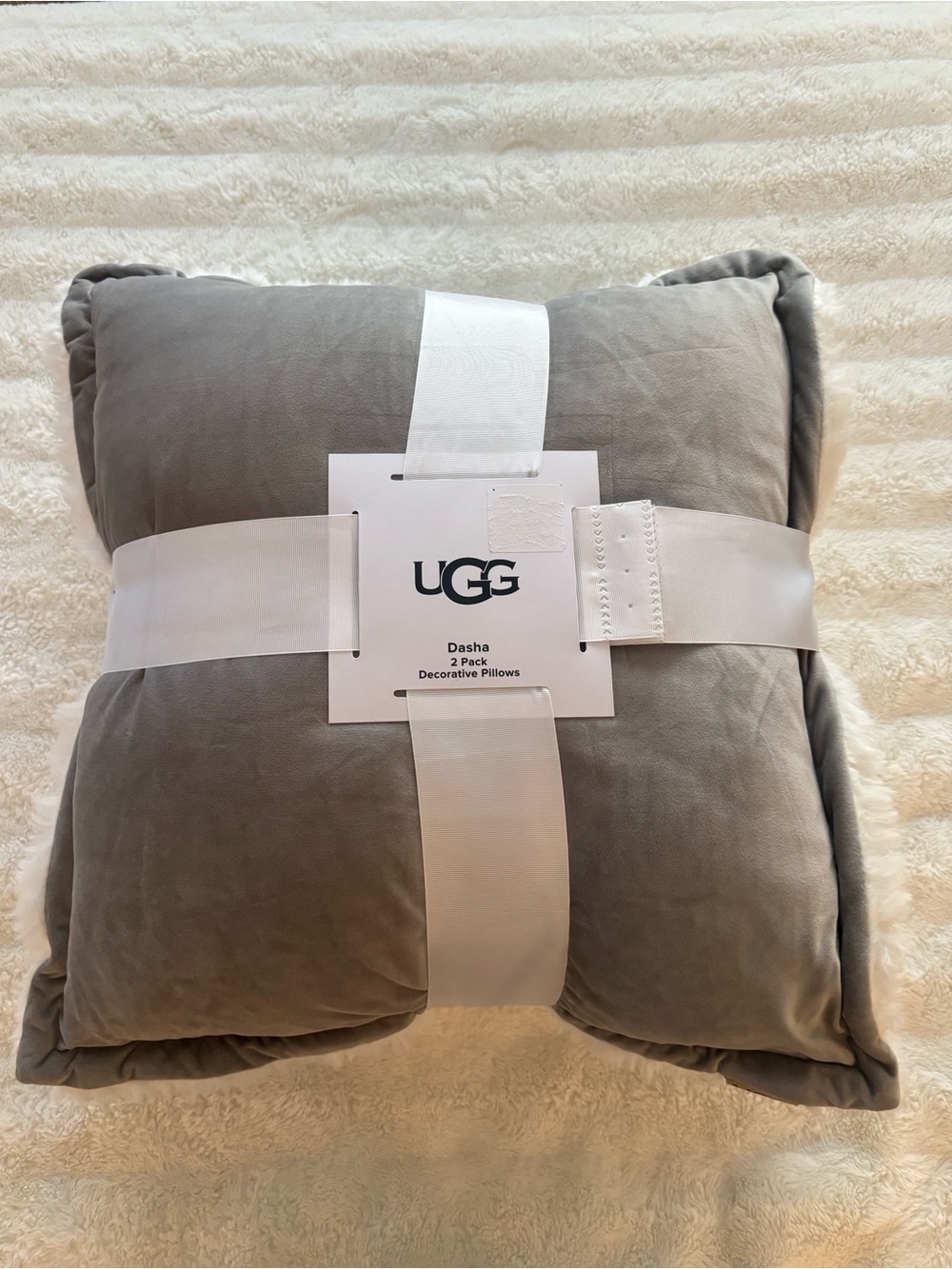 UGG Dasha Decorative Pillow - Light Gray Plush Velvet